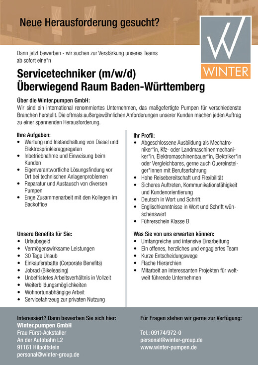 Stellenanzeige-Servicetechniker-B-W